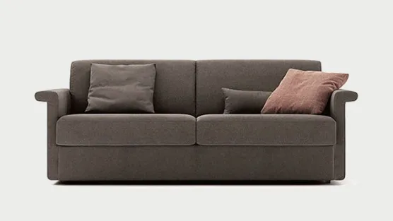 divano letto grigio con bracciolo sagomato 